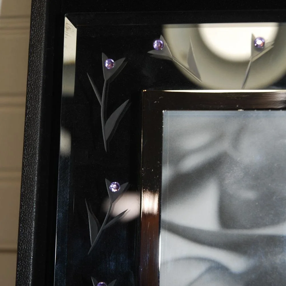 Vintage 4x6 Picture Frame NWT‎ Etched Glass floral purple rhinestones Y2K